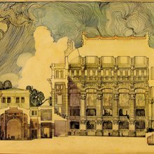 FERNÁNDEZ BALBUENA, Roberto (1890-1966). Proyecto de un palacio para la música. Presentado ante el Tribunal de Oposiciones de Pensiones en Roma. Roberto Fernández Balbuena. 1914